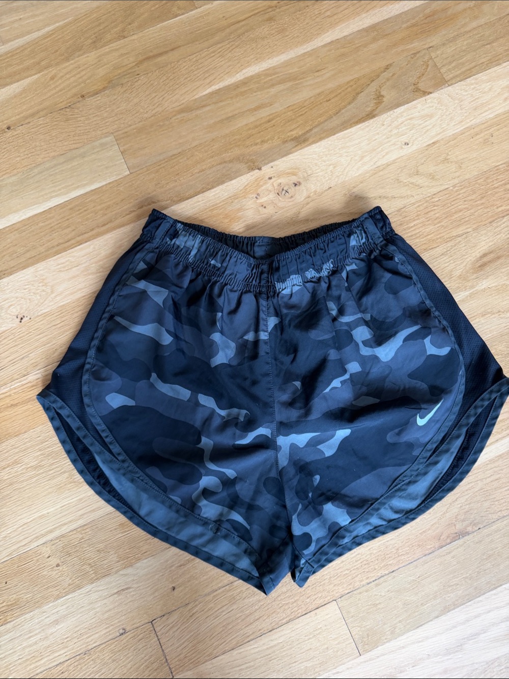 Nike Women’s Black & Gray Camo Dri-FIT Athletic Shorts